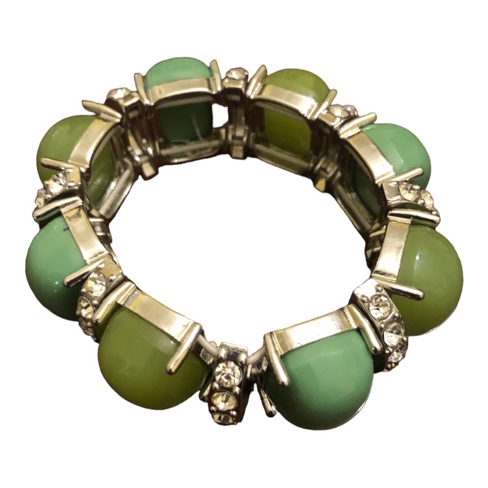 Accented Chunky Beaded Stretched Bracelet Women's Jade/Silver - Picture 1 of 10